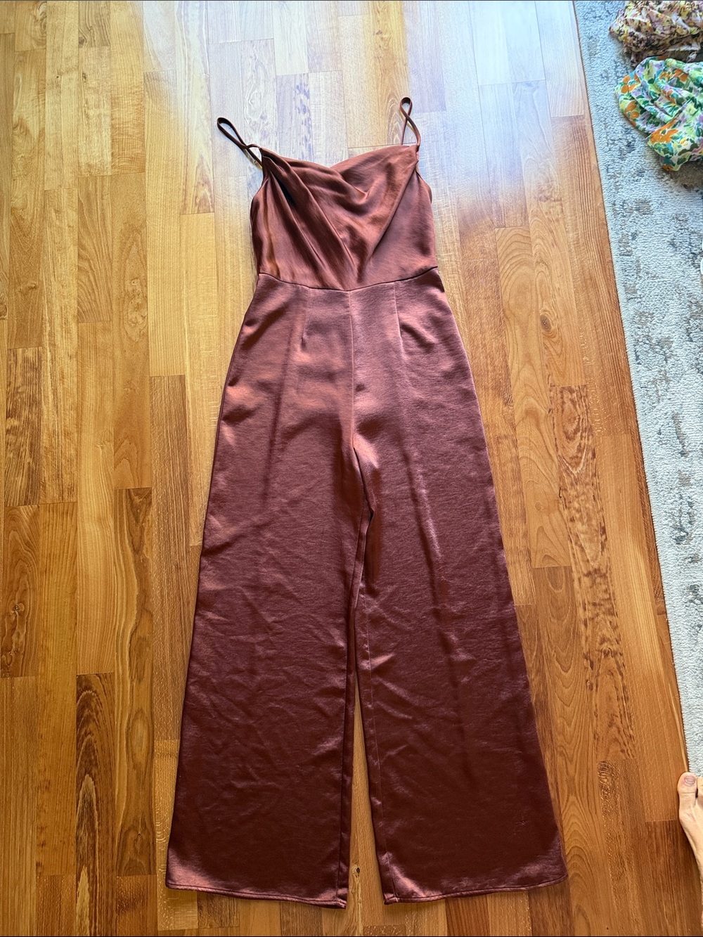 Cowl-Neck Wide-Leg Jumpsuit in Chocolate Rust